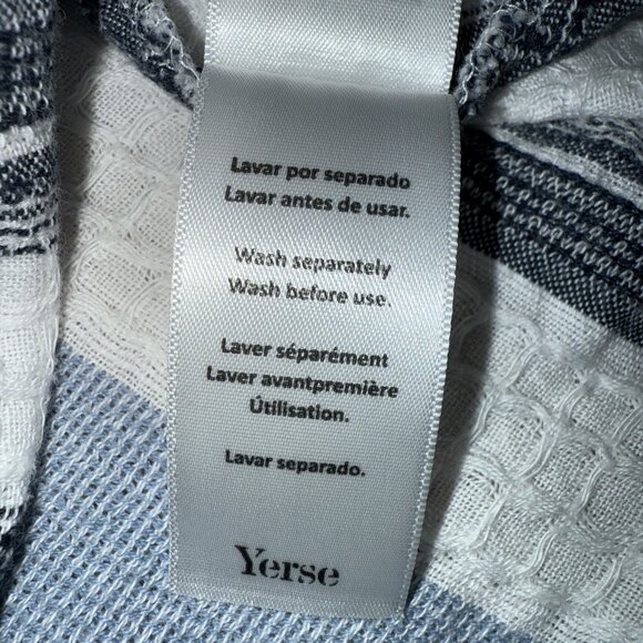 Yerse Blue & White Stripe Textured Cotton V-Neck Short Sleeve Top Women's Size L - Picture 9 of 13